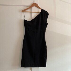 Zara one-shoulder side-zip dress, black, S